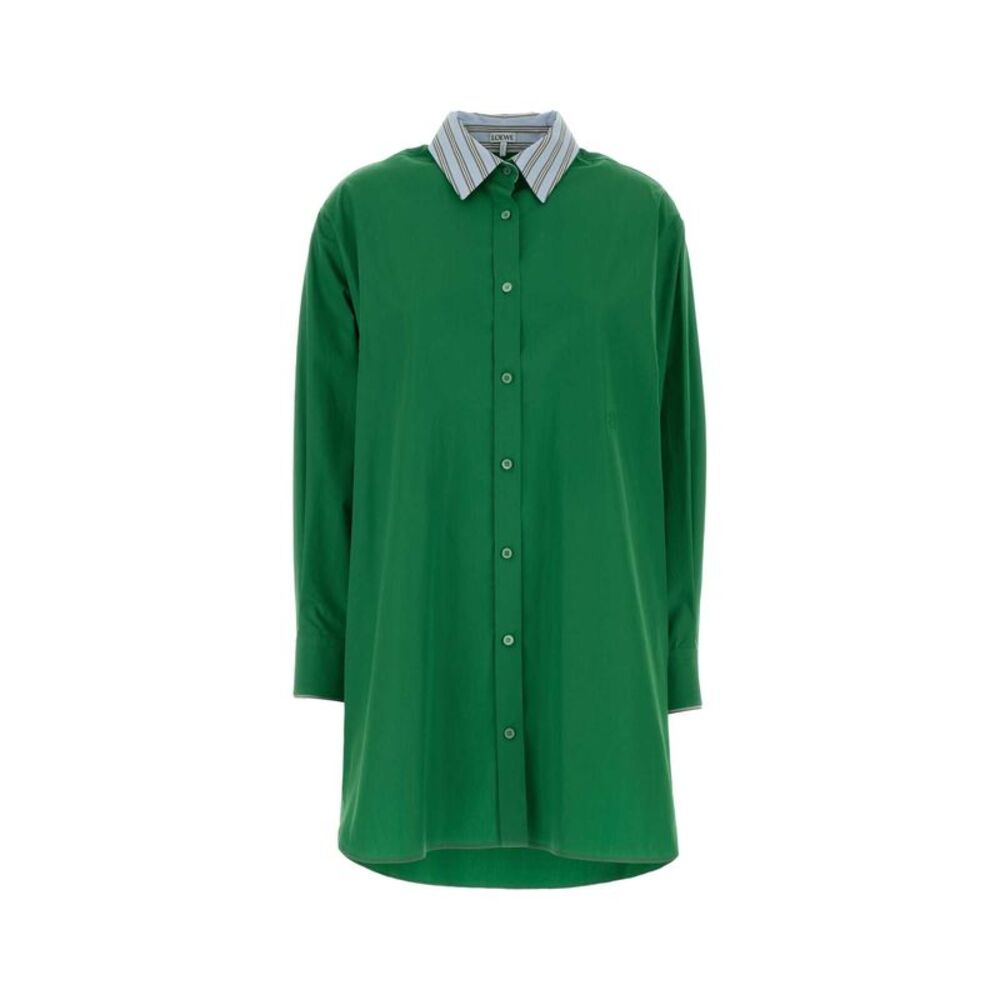 Loewe Women Grass Green Poplin Shirt Dress